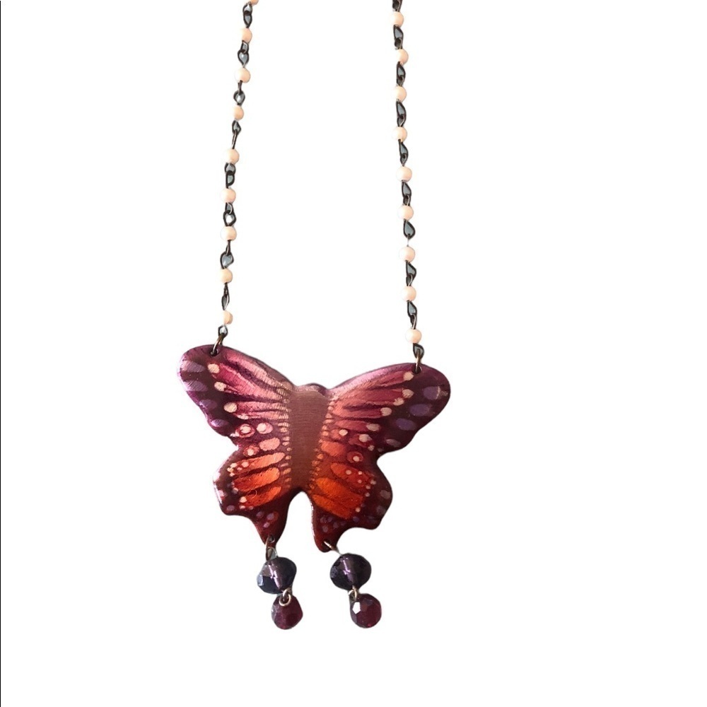 Handmade airbrush butterfly necklace Fairy Whimsical Romantic Boho Festival